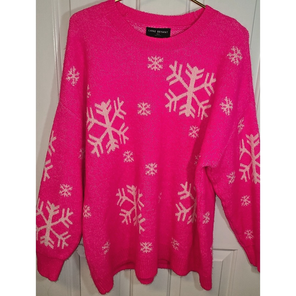 Lane Bryant Sweater Women's Size 18/20 Pink Snowflate Knit Cotton Blend